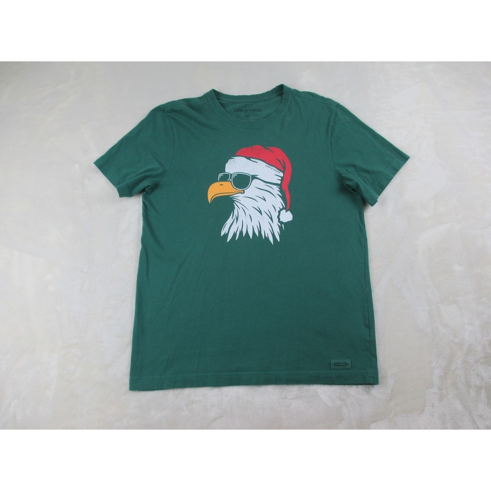 Life Is Good Shirt Mens Medium Green Eagle Christmas Crusher Tee Cotton Casual